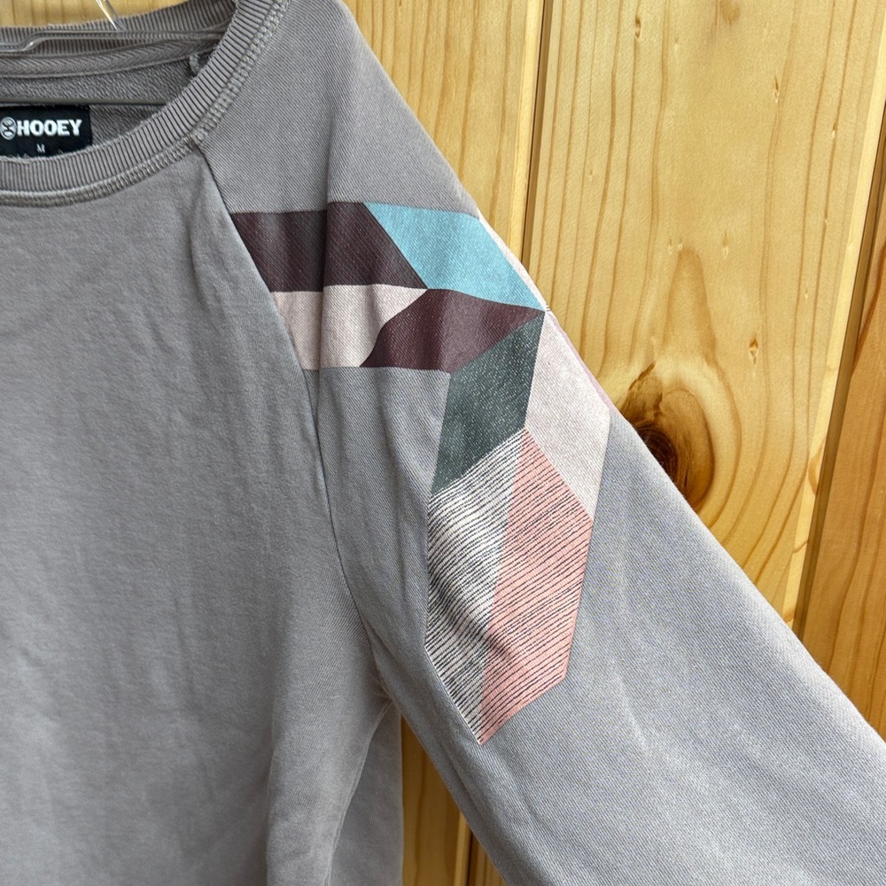 Hooey Taupe Crewneck Sweatshirt with Colorblock Sleeve Accents - Picture 4 of 9